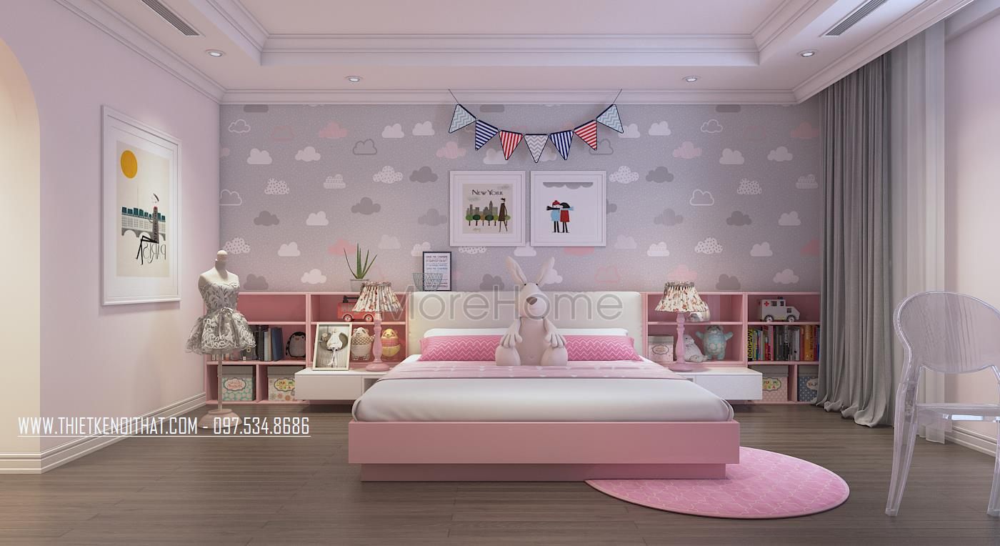 Phòng ngủ bé gái đẹp với sắc hồng đáng yêu